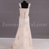 Fit-and-Flare Cap Sleeves Sweetheart Beaded Appliques Sweep Train Sweep Train Tulle over Satin Wedding Dresses