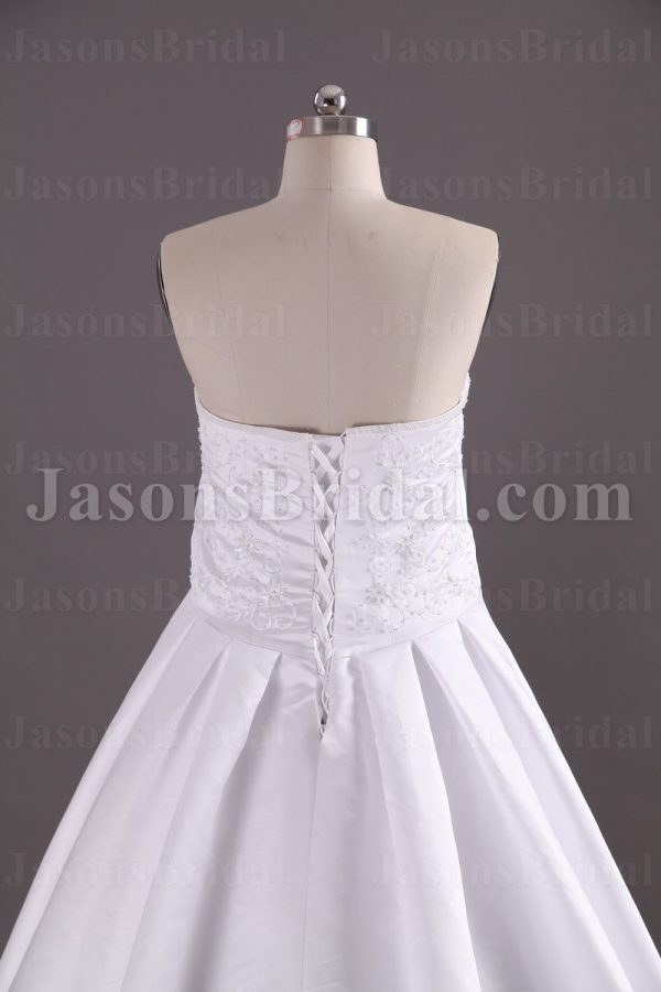 Ball Gown Strapless Beaded Embroidered Asymmetrical Ruched Pleated Chapel Train Satin Wedding Dresses