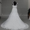 Fit-and-Flare Cap Sleeves Sweetheart Appliqued Jeweled Waistline Chapel Train Lace over Satin Wedding Dresses