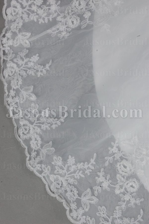 Fit-and-Flare Cap Sleeves Sweetheart Appliqued Jeweled Waistline Chapel Train Lace over Satin Wedding Dresses