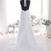 Empire A-line Halter V-neck Ruched Bodice Jeweled Backless Sweep Train Chiffon Wedding Dresses