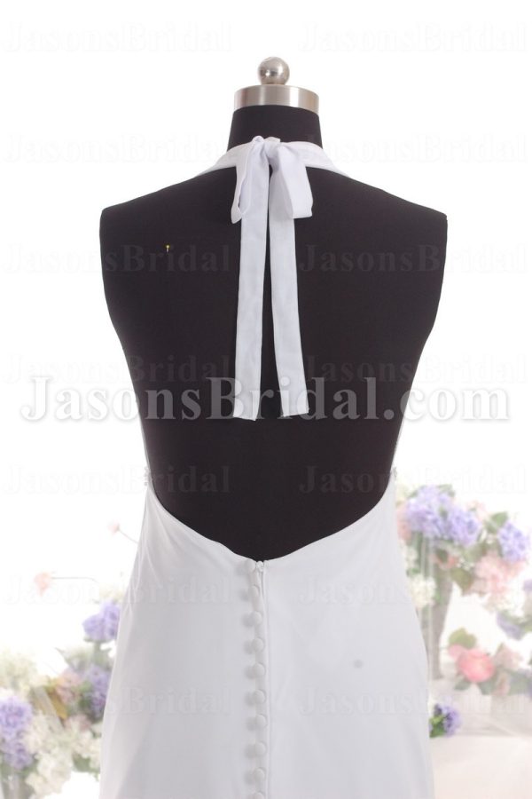 Empire A-line Halter V-neck Ruched Bodice Jeweled Backless Sweep Train Chiffon Wedding Dresses
