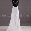 Empire Slim A-line Spaghetti Straps V-neck Sweep Train Allover Sequined Chiffon Wedding Dresses