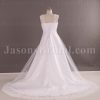 A-line Cap Sleeves Sweetheart Asymmetrical Appliqued Lace Hem Chapel Train Tulle over Satin Wedding Dresses