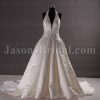 Elegant Ball Gown Halter Deep V-neck Beaded Pleated Chapel Train Satin Wedding Dresses