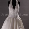 Elegant Ball Gown Halter Deep V-neck Beaded Pleated Chapel Train Satin Wedding Dresses