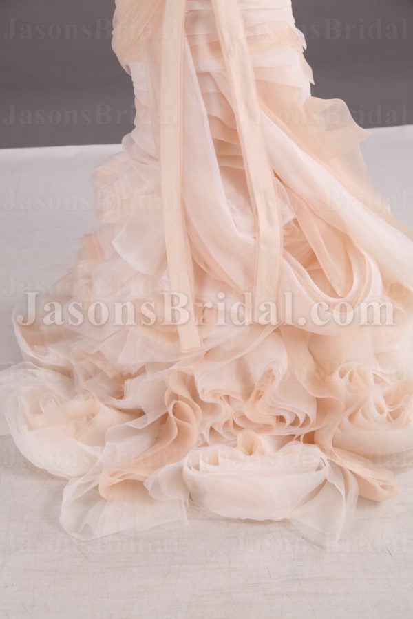 Ball Gown Illusion One-shoulder Ruched Belt Asymmetrical Layers Swirls Chapel Train Organza Wedding Dresses