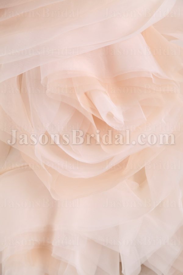 Ball Gown Illusion One-shoulder Ruched Belt Asymmetrical Layers Swirls Chapel Train Organza Wedding Dresses
