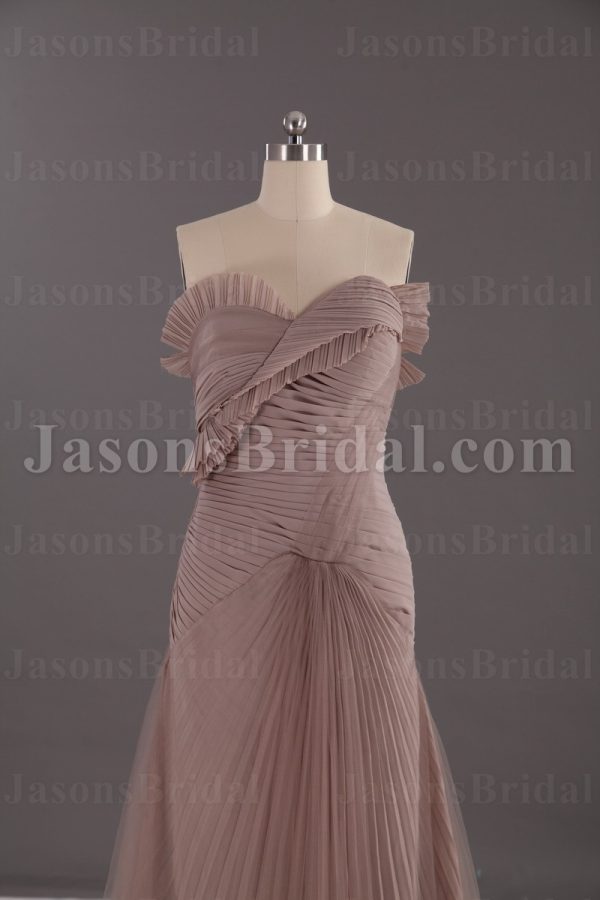 Mermaid Frilled Sweetheart Ruched Asymmetrical Pleated Side Draped Sweep Train Chiffon Wedding Dresses