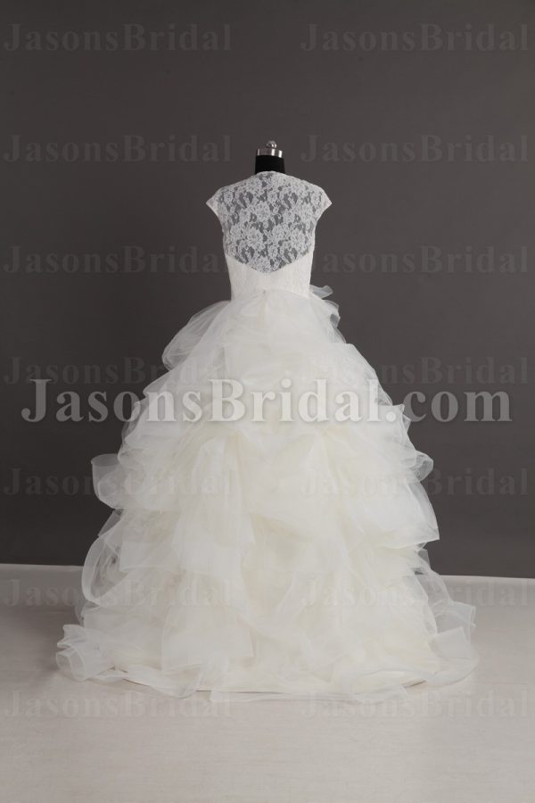 Ball Gown Sleeveless Illusion Lace Bateau Neckline Ruffles Floor Length Tulle Wedding Dresses