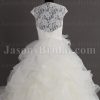 Ball Gown Sleeveless Illusion Lace Bateau Neckline Ruffles Floor Length Tulle Wedding Dresses