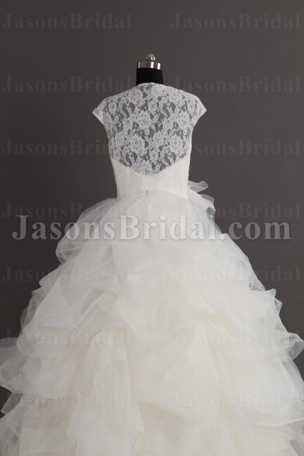 Ball Gown Sleeveless Illusion Lace Bateau Neckline Ruffles Floor Length Tulle Wedding Dresses