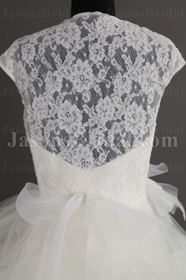 Ball Gown Sleeveless Illusion Lace Bateau Neckline Ruffles Floor Length Tulle Wedding Dresses