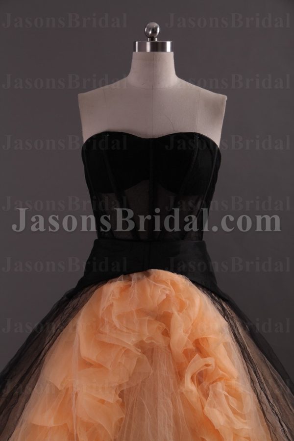 Two-tone Ball Gown Sweetheart Illusion Waistline Open Front Ruffled Sweep Train Tulle Organza Wedding Dresses