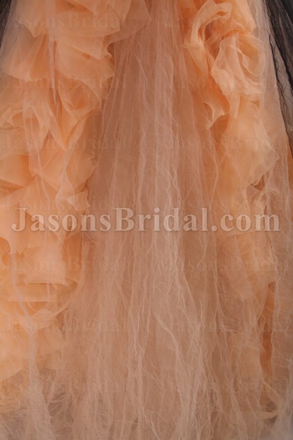 Two-tone Ball Gown Sweetheart Illusion Waistline Open Front Ruffled Sweep Train Tulle Organza Wedding Dresses