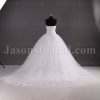 Ball Gown Strapless Beaded Allover Lace Bodice Basque Waist Chapel Train Tulle Wedding Dresses