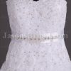 A-line Sweetheart Beaded Appliques Jeweled Ribbon Dropped Sweep Train Organza over Satin Wedding Dresses