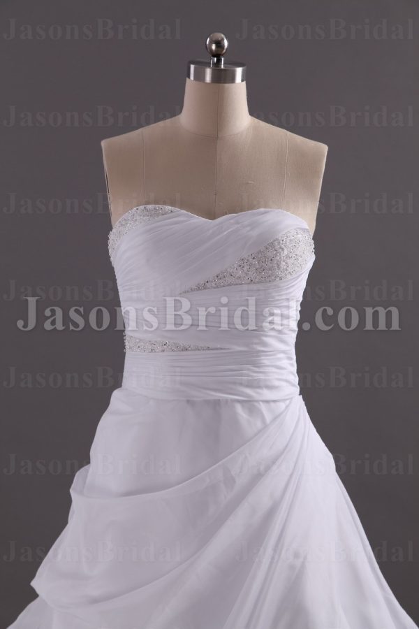 A-line Sweetheart Beaded Ruched Asymmetrical Draped Corset Chapel Train Chiffon Wedding Dresses