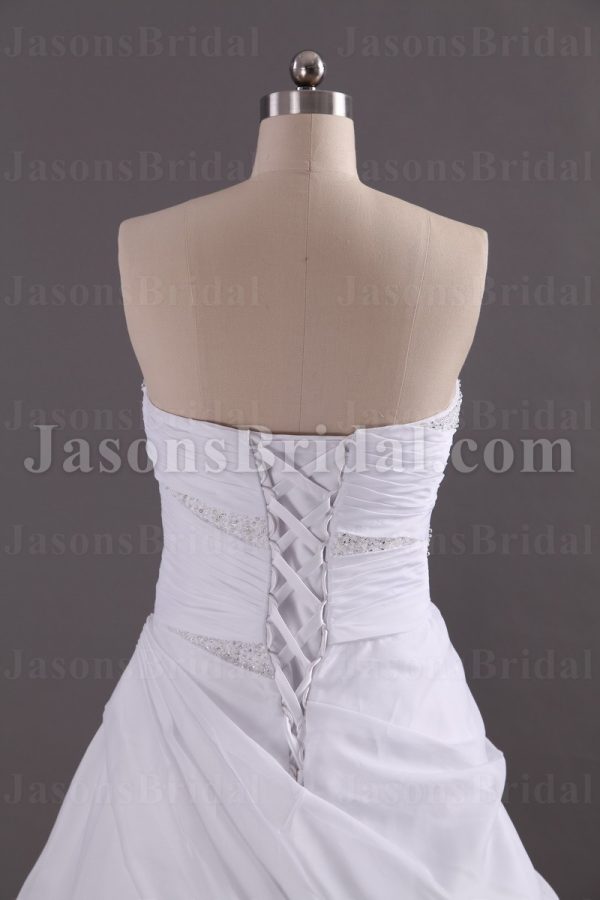 A-line Sweetheart Beaded Ruched Asymmetrical Draped Corset Chapel Train Chiffon Wedding Dresses