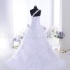 A-line One-shoulder Beaded Appliques Sweetheart Ruched Asymmetrical Pleated Pick-up Chapel Train Organza Wedding Dresses