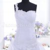 A-line One-shoulder Beaded Appliques Sweetheart Ruched Asymmetrical Pleated Pick-up Chapel Train Organza Wedding Dresses