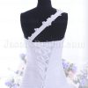 A-line One-shoulder Beaded Appliques Sweetheart Ruched Asymmetrical Pleated Pick-up Chapel Train Organza Wedding Dresses