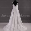 A-line Sleeveless Deep V-neck Beaded Appliques Ruched Belt Sweep Train Pleated Satin Wedding Dresses