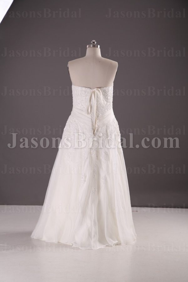 A-line Sweetheart Beaded Appliques Crossed Ruched Belts Floor Length Organza Wedding Dresses