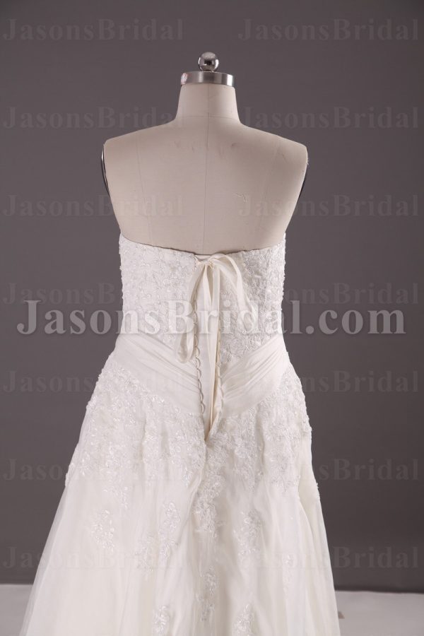 A-line Sweetheart Beaded Appliques Crossed Ruched Belts Floor Length Organza Wedding Dresses