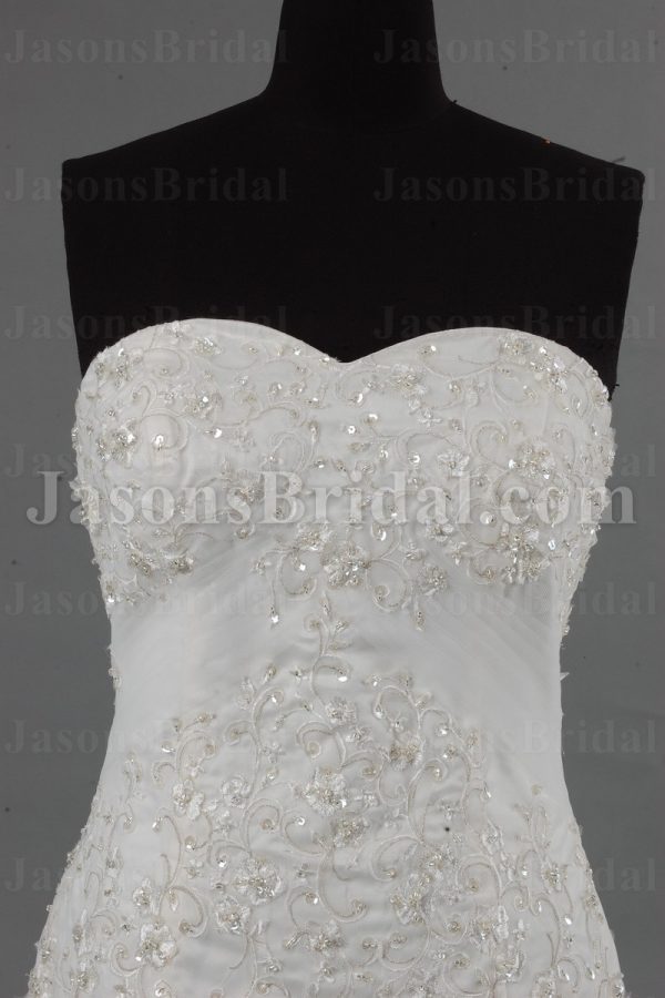 Fit-and-Flare Sweetheart Allover Beaded Embroidered Sweep Train Tulle Lace over Satin Wedding Dresses