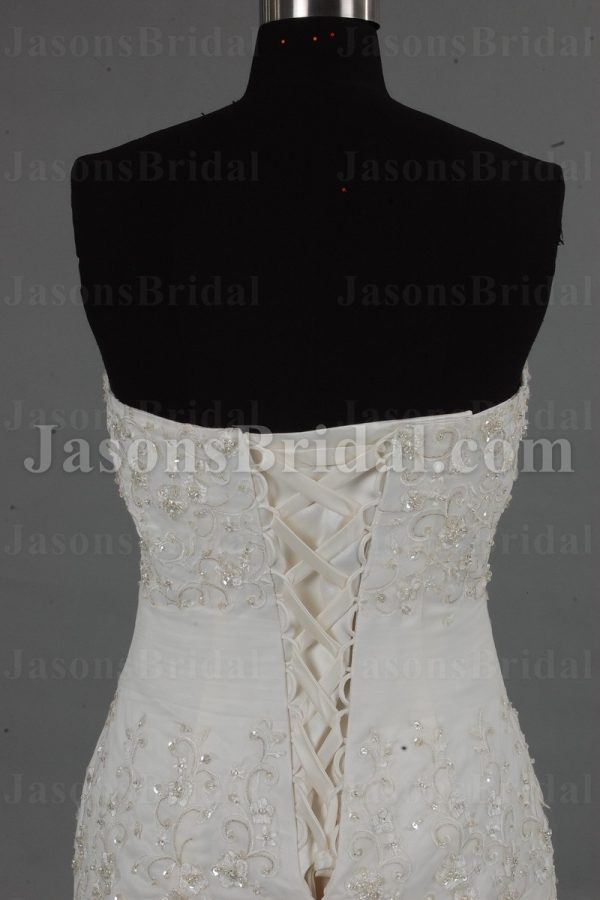 Fit-and-Flare Sweetheart Allover Beaded Embroidered Sweep Train Tulle Lace over Satin Wedding Dresses