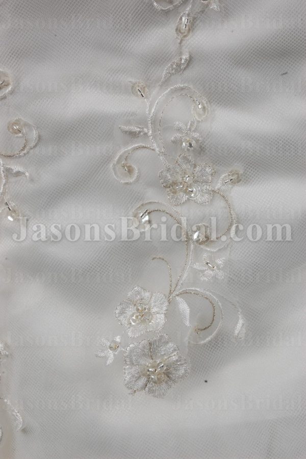Fit-and-Flare Sweetheart Allover Beaded Embroidered Sweep Train Tulle Lace over Satin Wedding Dresses