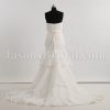 Fit-and-Flare Sweetheart Ruched Asymmetrical Pleated Jeweled Ribbon Layered Sweep Train Tulle Wedding Dresses