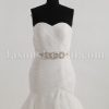 Fit-and-Flare Sweetheart Ruched Asymmetrical Pleated Jeweled Ribbon Layered Sweep Train Tulle Wedding Dresses