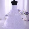 A-line Sweetheart Beaded Appliques Ruched Belts Sweep Train Tiered Organza Lace Wedding Dresses