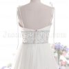 Empire A-line Spaghetti Sweetheart Jeweled Embellished Flowers Sweep Train Tulle Wedding Dresses