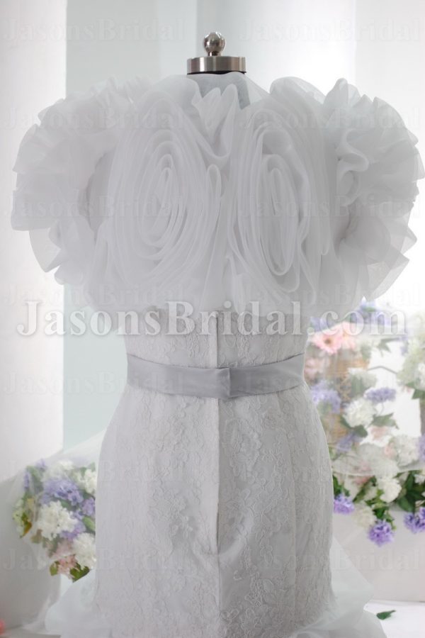 Mermaid Sweetheart Sweetheart Allover Lace Jeweled Belt Layered Wave Chapel Train Organza Wedding Dresses with Bolero