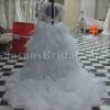 Ball Gown Sweetheart Beaded Appliqued Ruched Belt Chapel Train Ruffled Tulle Wedding Dresses with Long Sheer Sleeve Bolero