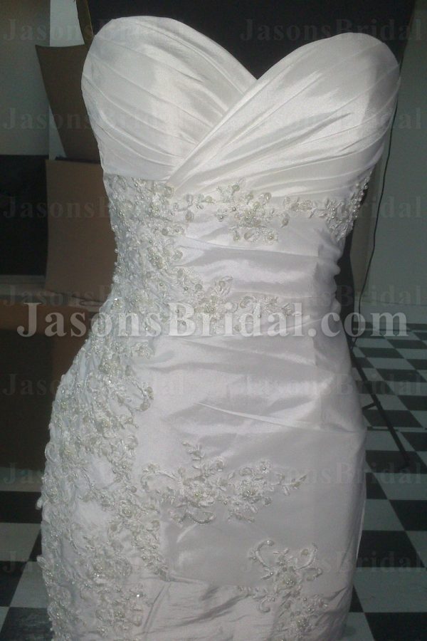 Trumpet Sweetheart Ruched Asymmetrical Pleated Beaded Embroidered Sweep Train Satin Wedding Dresses