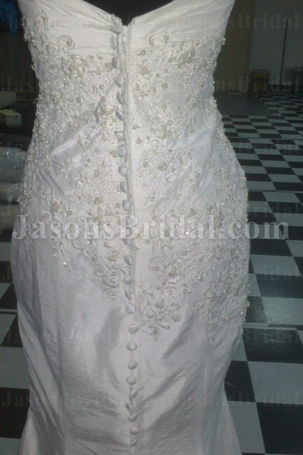 Trumpet Sweetheart Ruched Asymmetrical Pleated Beaded Embroidered Sweep Train Satin Wedding Dresses