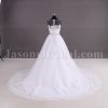 Ball Gown Sleeveless Sheer Bateau Neckline Allover Lace Bodice Jeweled Waist Chapel Train Lace Tulle Wedding Dresses