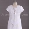 Modest A-line Short Sleeves Scoop Neckline Beaded Embroidered Ruched Cross Belts Sweep Train Chiffon Wedding Dresses