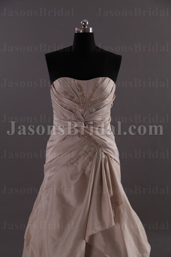 Fit-and-Flare Sweetheart Beaded Embroidered Ruched Side Draped Sweep Train Bustled Taffeta Wedding Dresses