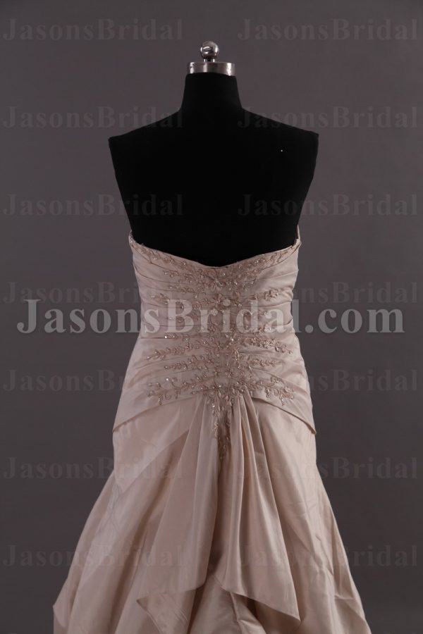Fit-and-Flare Sweetheart Beaded Embroidered Ruched Side Draped Sweep Train Bustled Taffeta Wedding Dresses