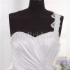 Fit-and-Flare Appliqued One-shoulder Sweetheart Asymmetrical Ruched Beaded Draped Sweep Train Lace over Satin Wedding Dresses