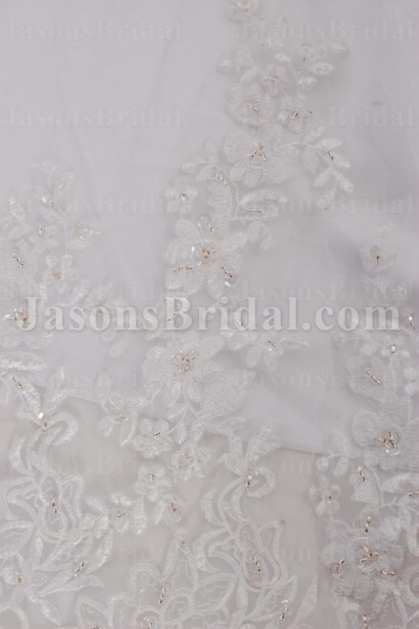 Fit-and-Flare Appliqued One-shoulder Sweetheart Asymmetrical Ruched Beaded Draped Sweep Train Lace over Satin Wedding Dresses