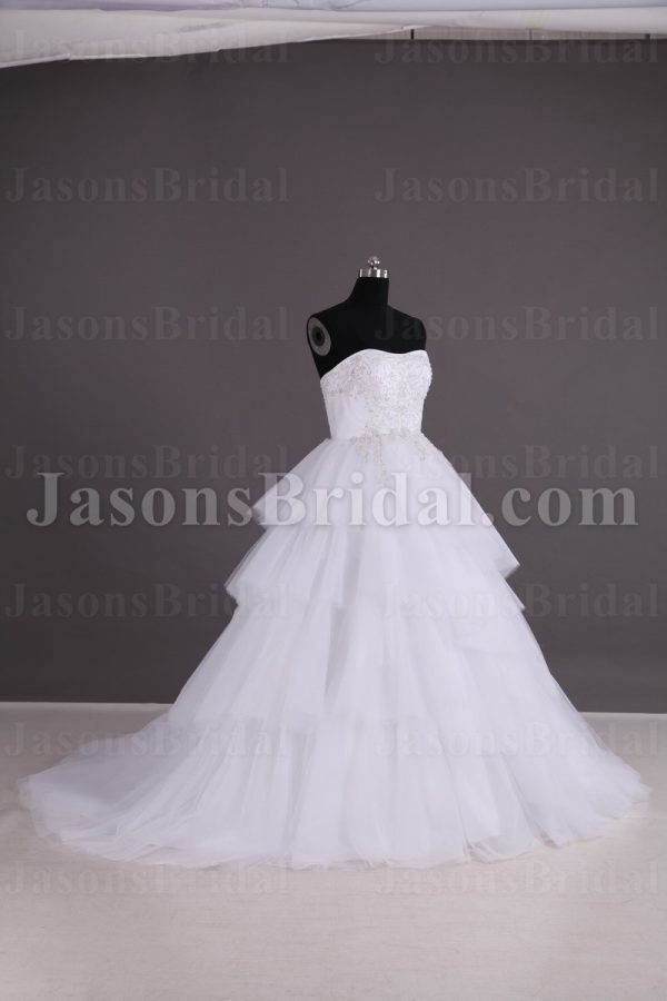 Stunning Ball Gown Sweetheart Embroidered Sweep Train Layered Tulle Satin Wedding Dresses