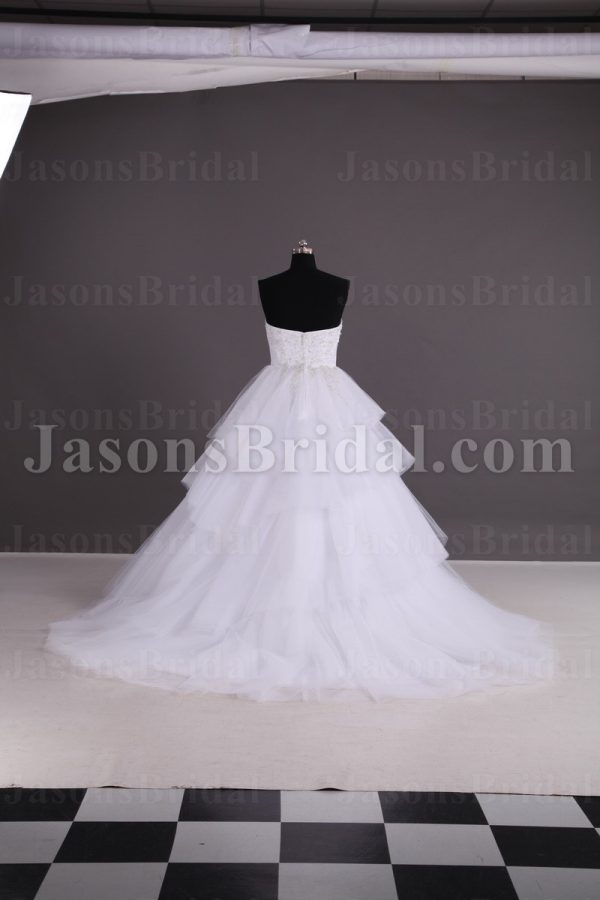 Stunning Ball Gown Sweetheart Embroidered Sweep Train Layered Tulle Satin Wedding Dresses