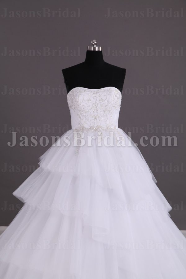 Stunning Ball Gown Sweetheart Embroidered Sweep Train Layered Tulle Satin Wedding Dresses