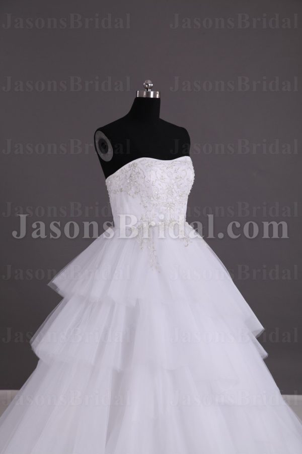 Stunning Ball Gown Sweetheart Embroidered Sweep Train Layered Tulle Satin Wedding Dresses